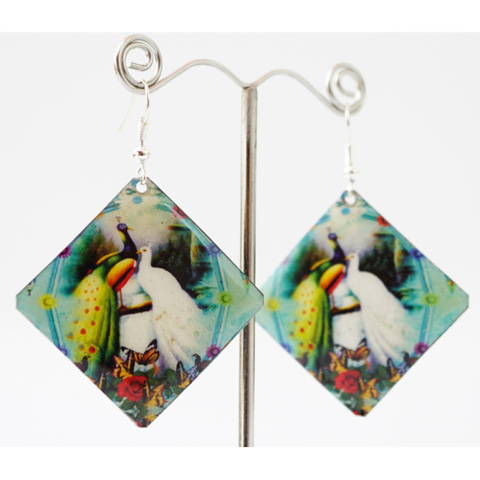 Earrings Hippie Peacock №4 Square