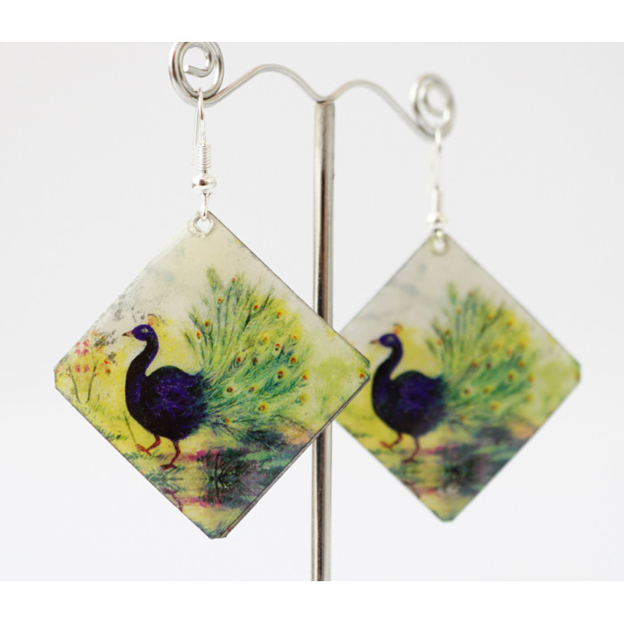 Earrings Hippie Peacock №5 Square