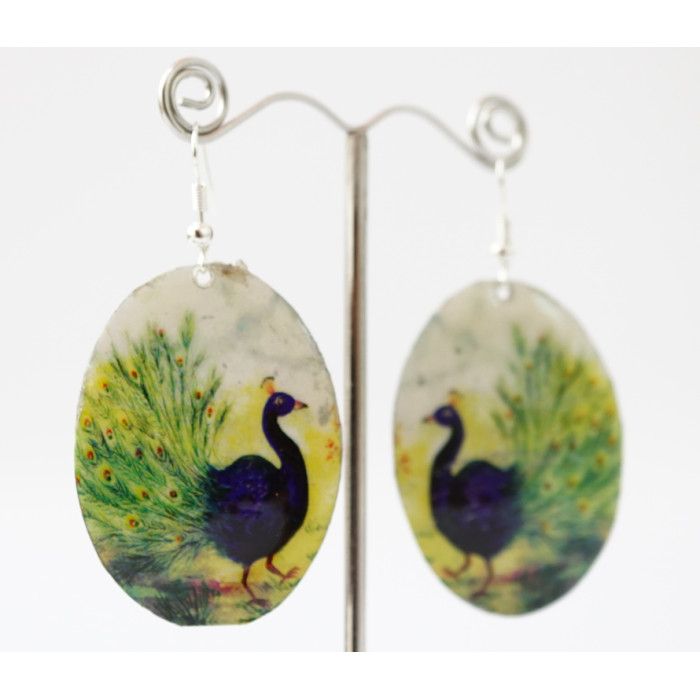 Earrings Hippie Peacock №5 Oval