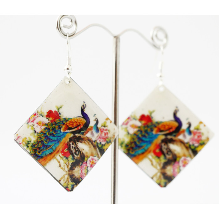 Earrings Hippie Peacock №6 Square