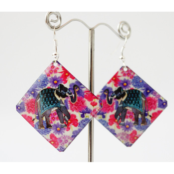 Earrings Hippie Elephant №1 Square