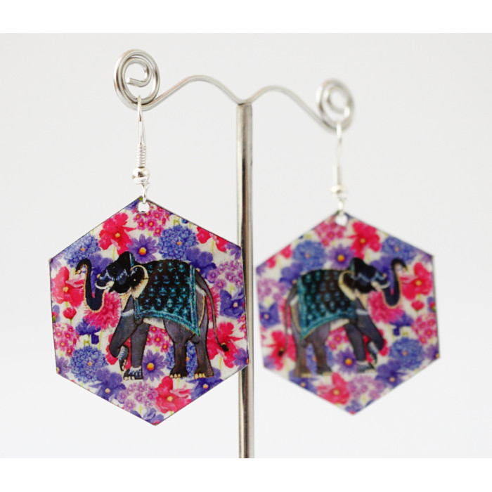 Earrings Hippie Elephant №1 Hexagon