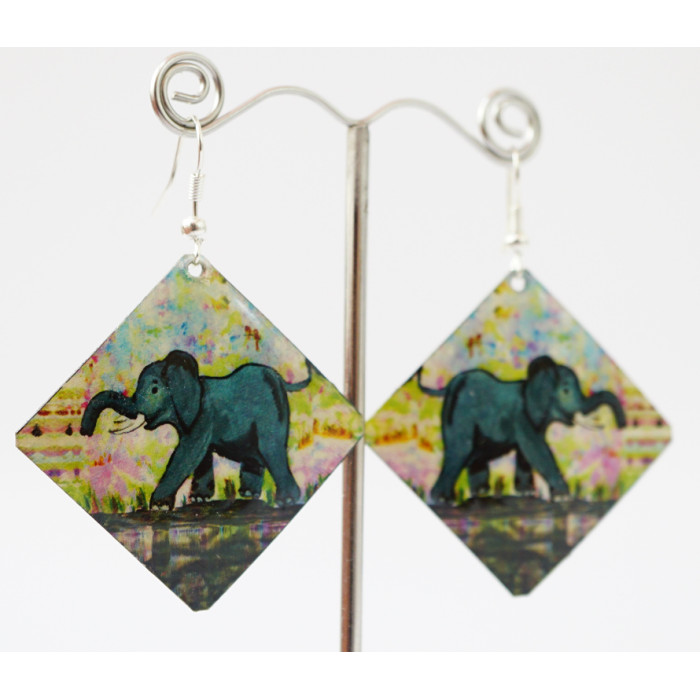 Earrings Hippie Elephant №2 Square