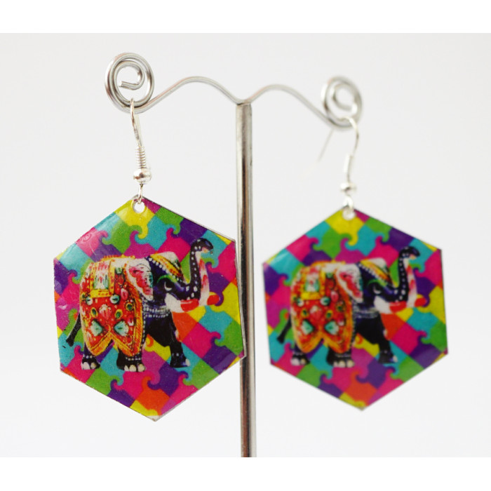 Earrings Hippie Elephant №3 Hexagon