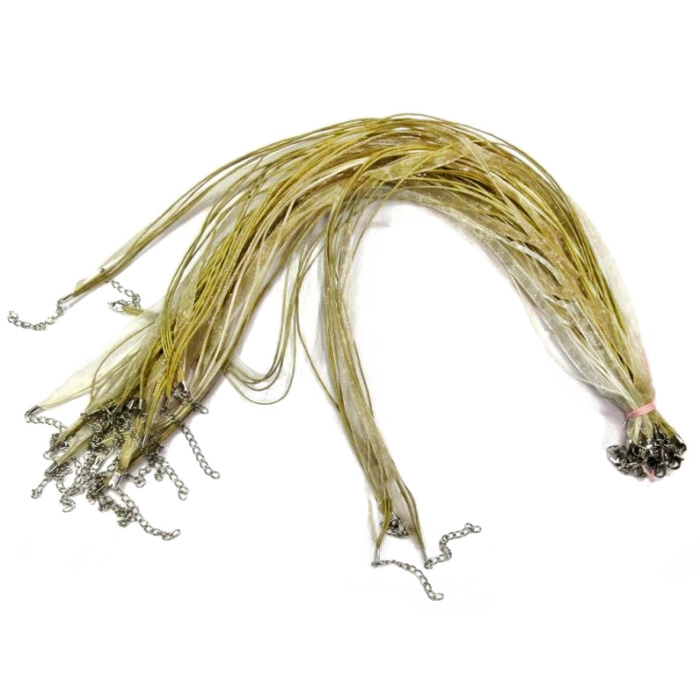 Cord Ribbon with clasp Khaki 10 pieces