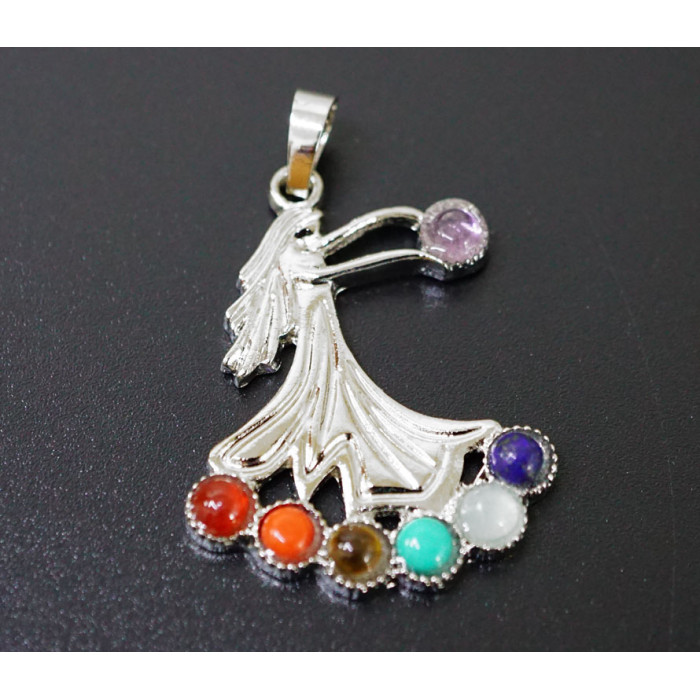 Pendant white metal 7 chakras Fairy