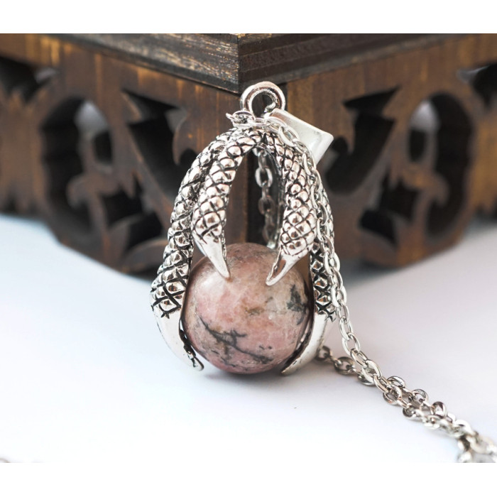 Pendant with chain Claws insert Rhodonite