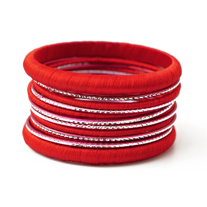 Set of 13 bracelets ring in fabric Red