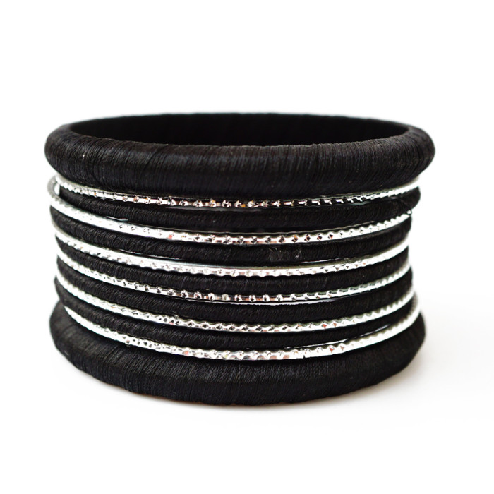 Set of 13 bracelets ring in fabric Black