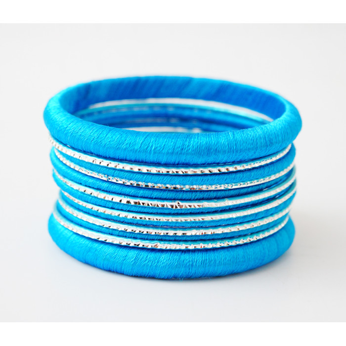 Set of 13 bracelets ring in blue fabric