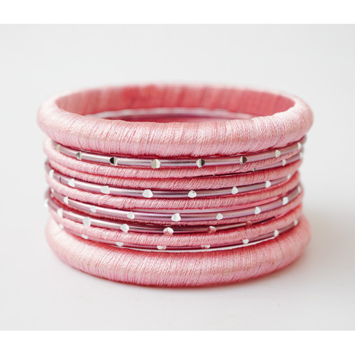 Set of 13 bracelets ring in fabric Pink