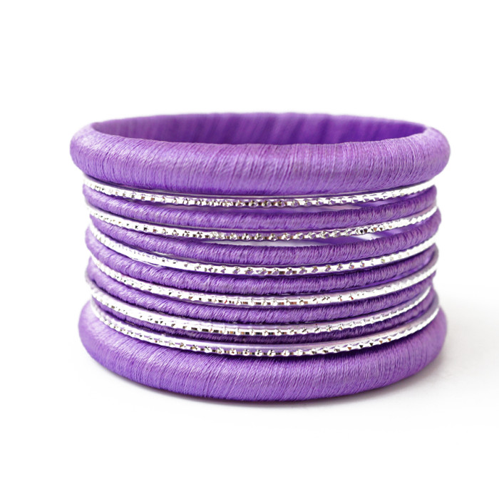 Set of 13 bracelets ring in fabric Lilac