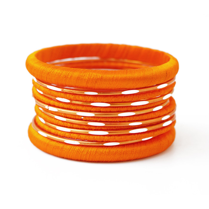 Set of 13 bracelets ring in fabric Orange