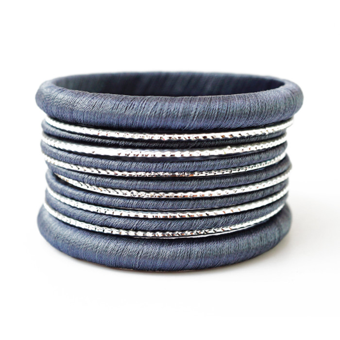 Set of 13 bracelets ring in fabric Gray