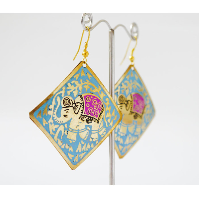 Earrings Square ELEPHANT Light blue