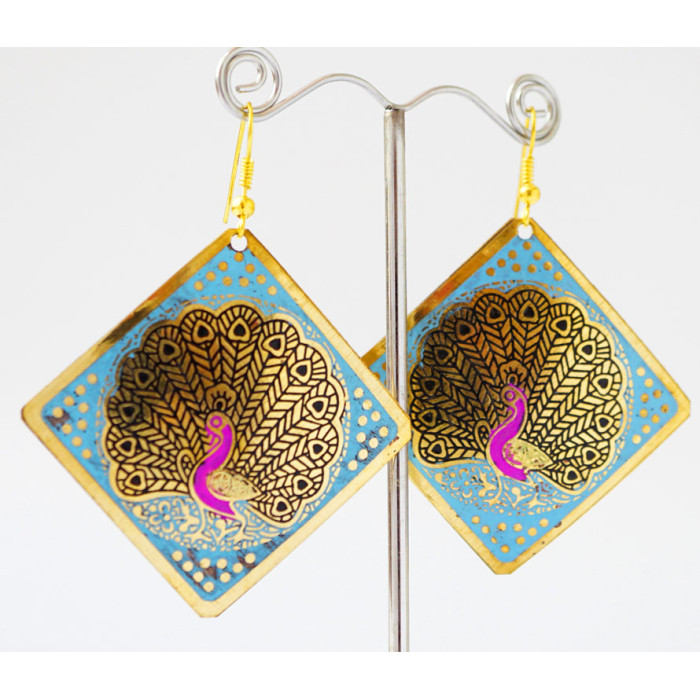 Earrings Square Peacock Blue