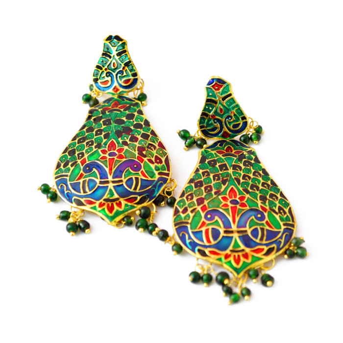 Earrings Two peacocks with enamel