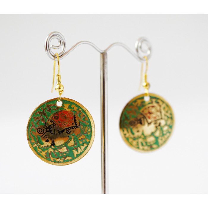 Earrings Circle ELEPHANT Green small