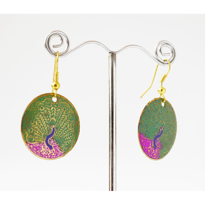 Earrings Circle Peacock green Small