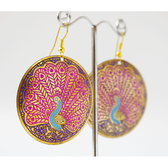 Earrings Circle Peacock Pink large