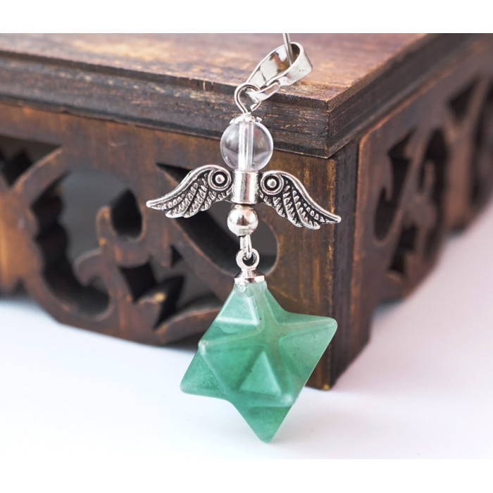 Pendant Caduceus with merkaba Green aventurine