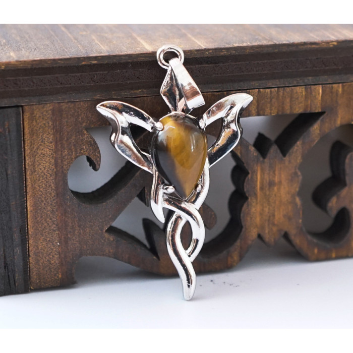 Pendant Caduceus insert Tiger's eye