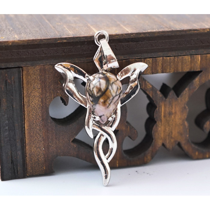 Pendant Caduceus insert Rhodonite