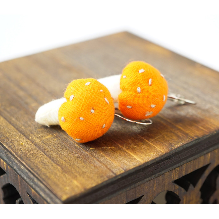 Rag earrings Mushrooms orange