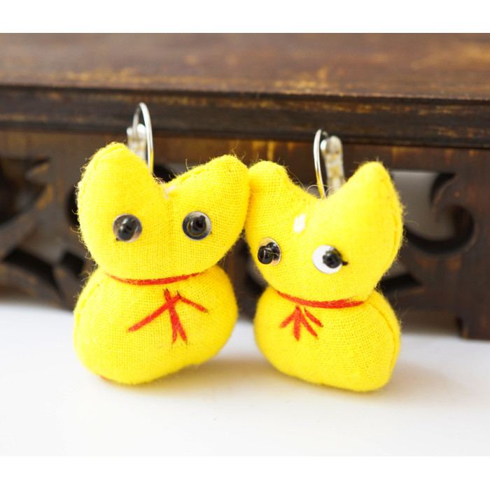 Rag earrings Cat yellow