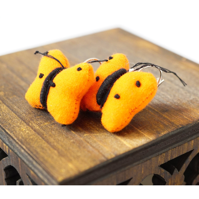 Rag earrings Butterflies orange