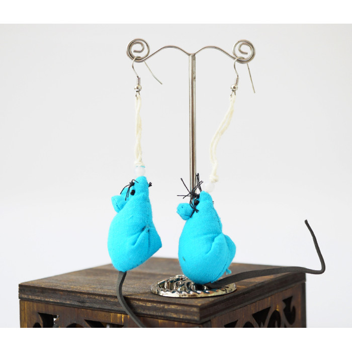 Rag earrings Mice blue