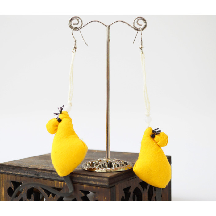 Rag earrings Mouse yellow