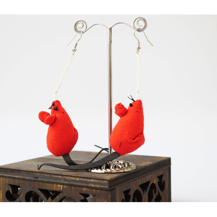 Rag earrings Mouse red