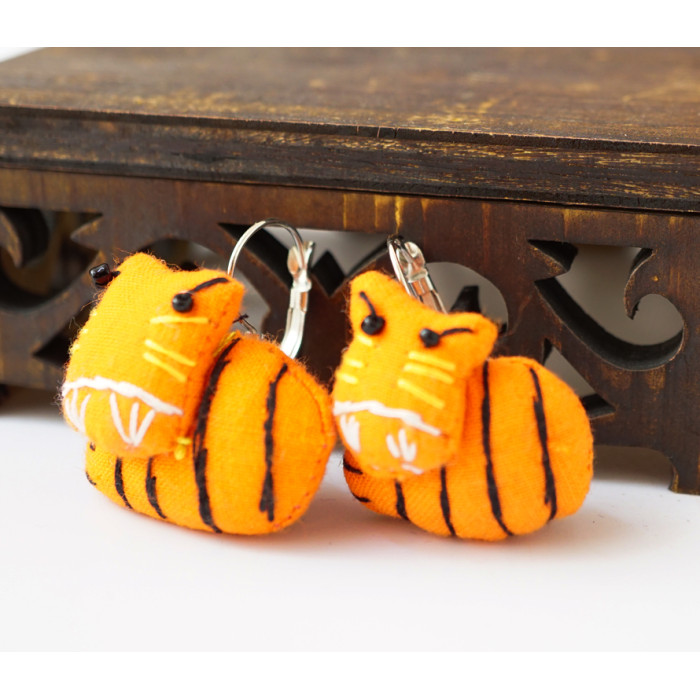 Rag earrings Tabby cat orange