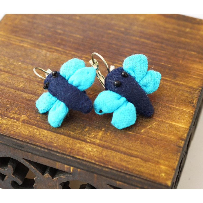 Rag earrings Dragonfly blue