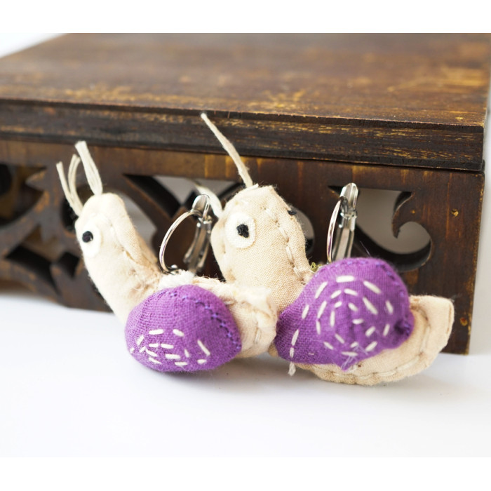 Rag earrings Snail purple