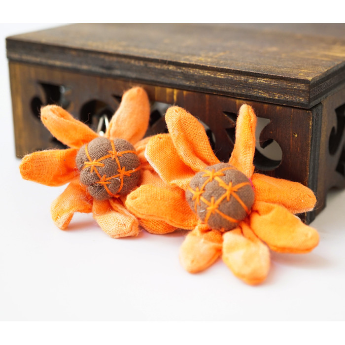 Rag earrings Flower orange