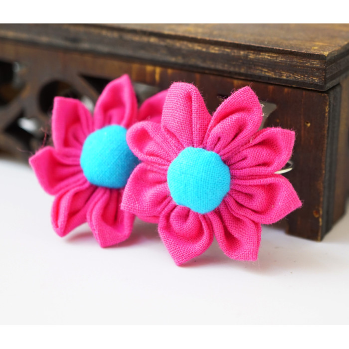 Rag earrings Flower dark pink