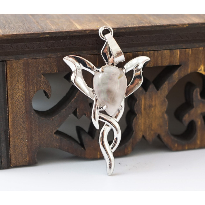 Pendant Caduceus insert Rose quartz