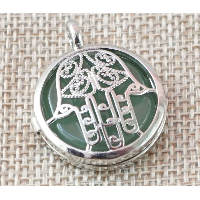 Pendant opening Hamsa insert Green aventurine