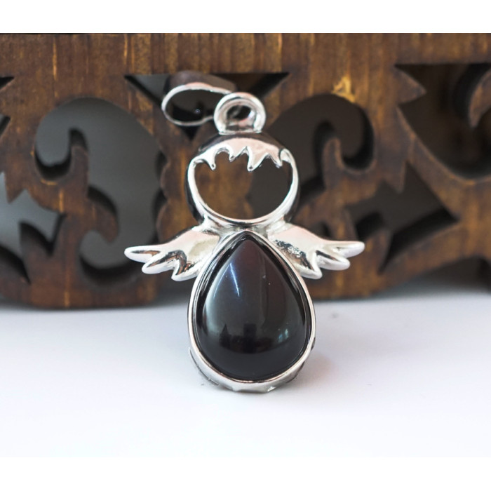 Pendant Angel insert Black obsidian