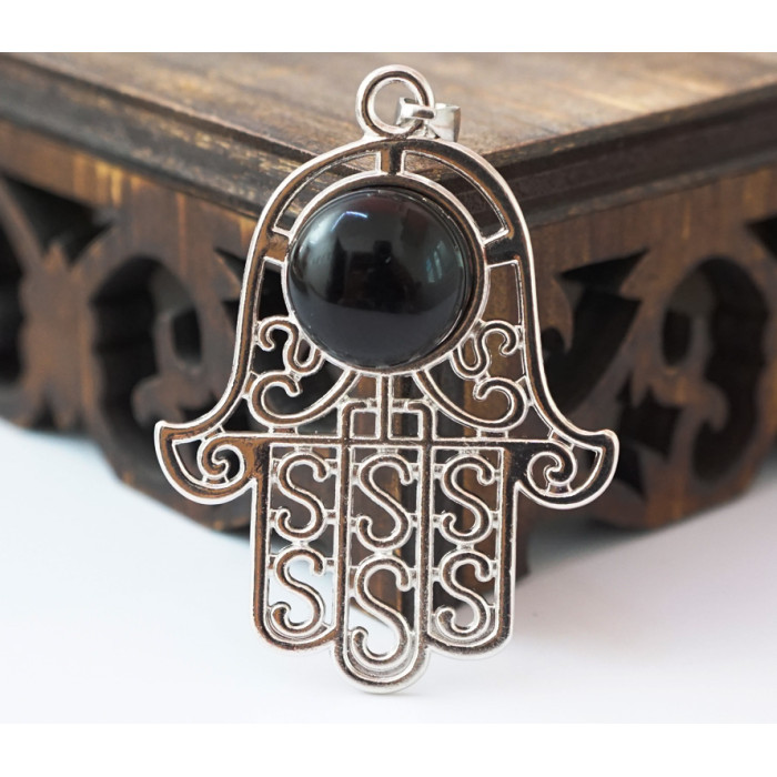 Pendant Hamsa insert Black obsidian