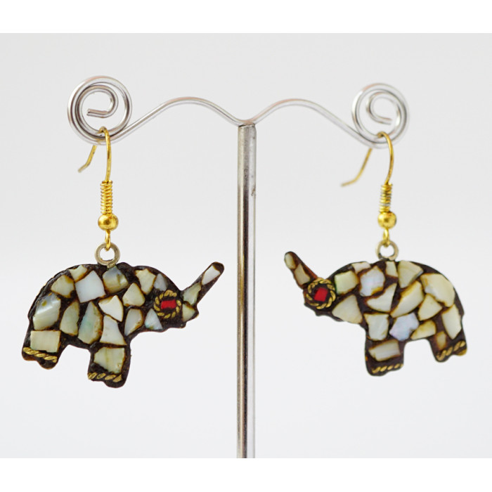 Earrings Nepal ELEPHANT White NEHA-NER7