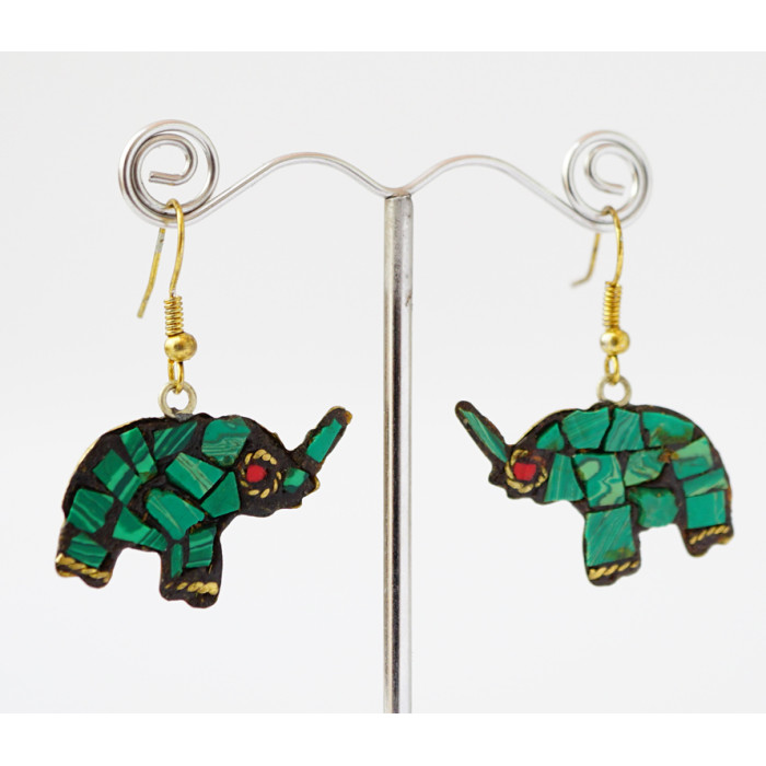 Earrings Nepal ELEPHANT Green NEHA-NER7