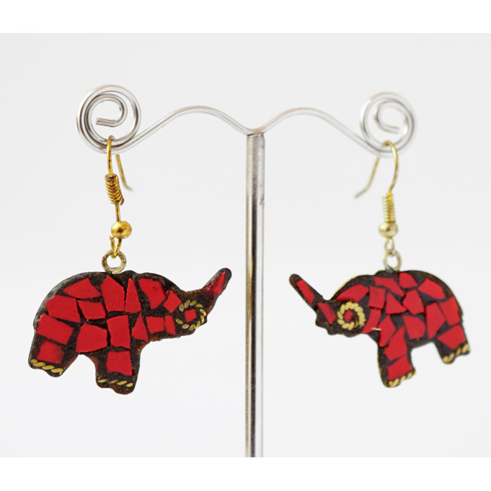 Earrings Nepal ELEPHANT Red NEHA-NER7