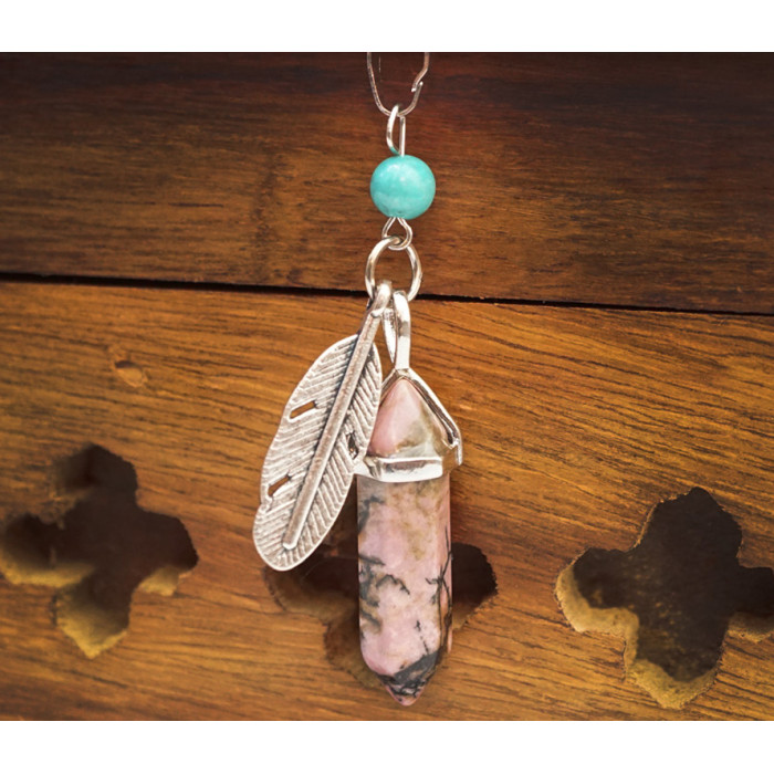 Pendant Feather Rhodonite insert