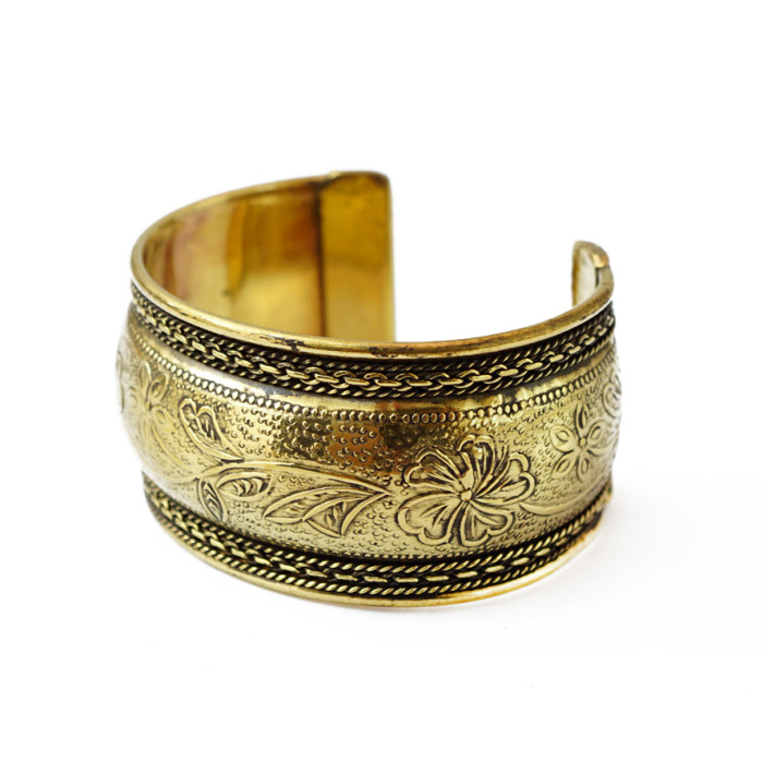 Bracelet Staple blown flower pattern yellow metal