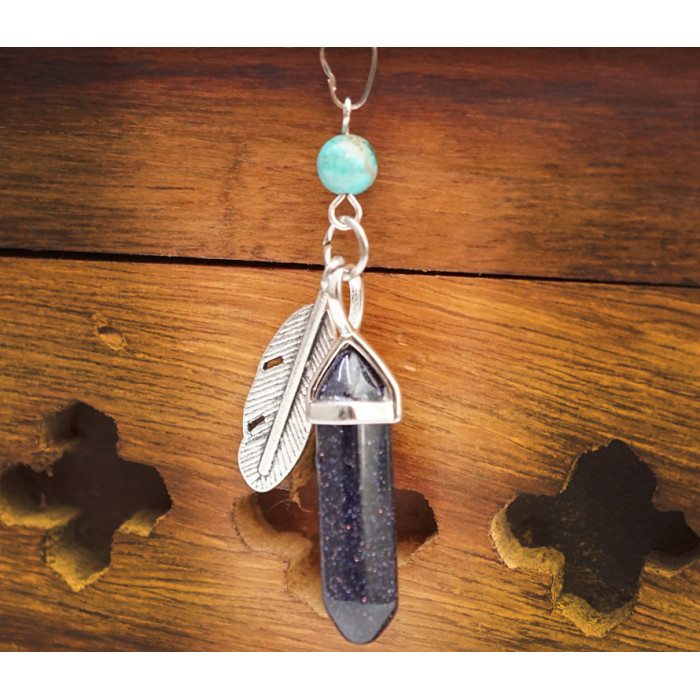 Pendant Feather insert Blue aventurine