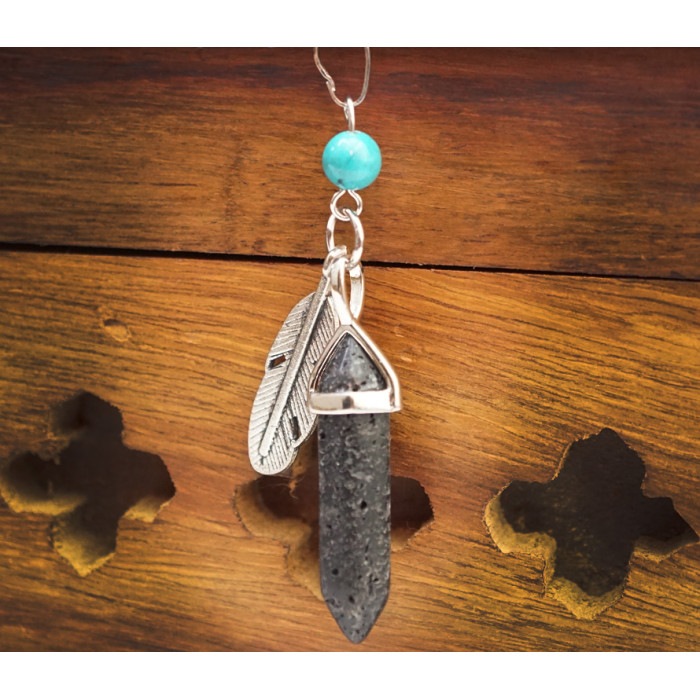 Pendant Feather insert Lava stone