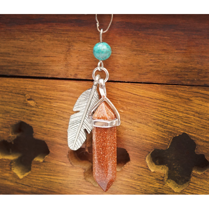 Pendant Feather insert Red aventurine